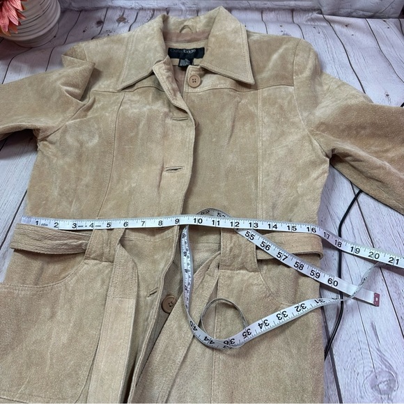 outer edge tan belted suede leather jacket sz medium classic neutral - Picture 11 of 11